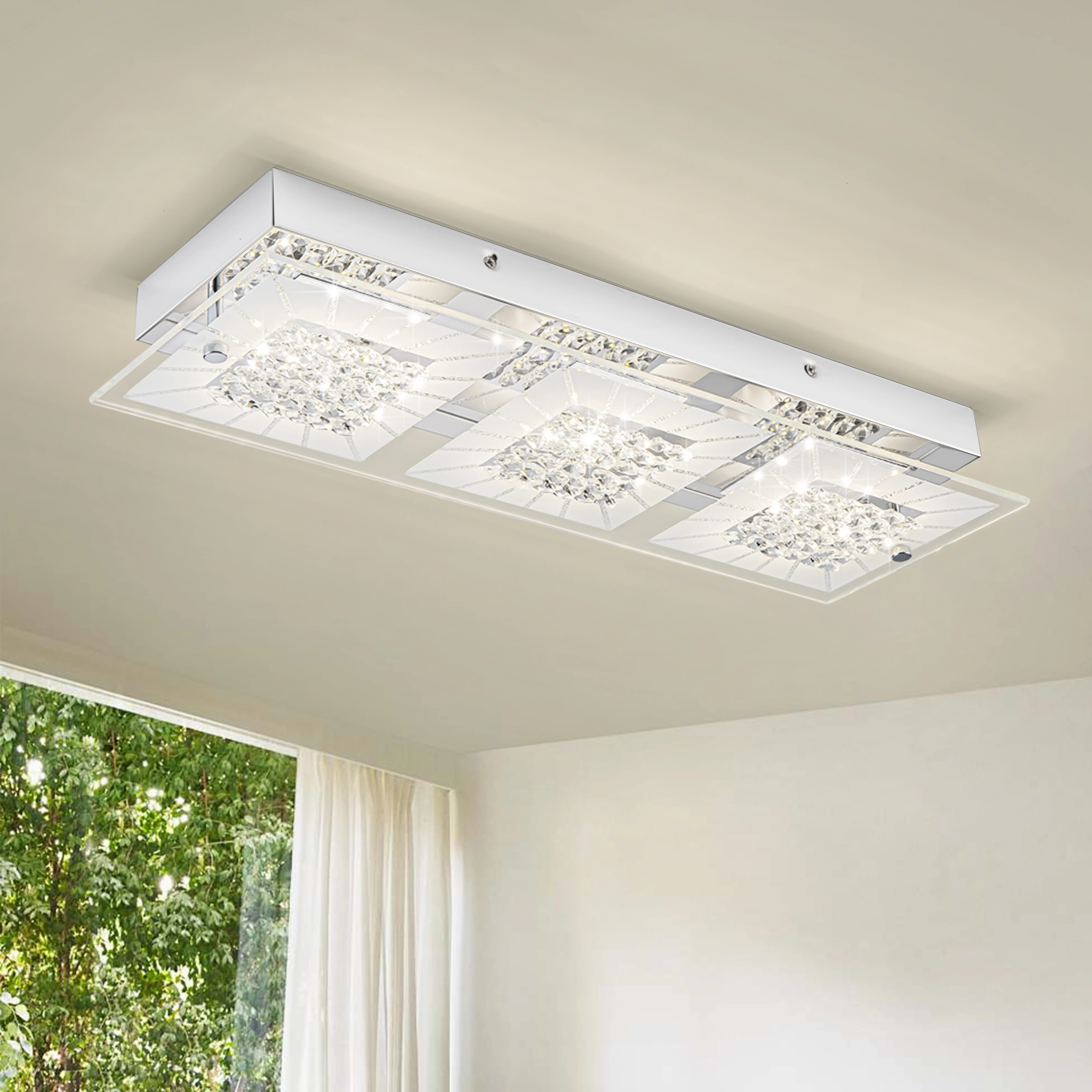 

Modern LED Ceiling Lights Flush Mount 18.8in Light Fixtures Ceiling Mount for Living Room 4000K Crystal Ceiling Light