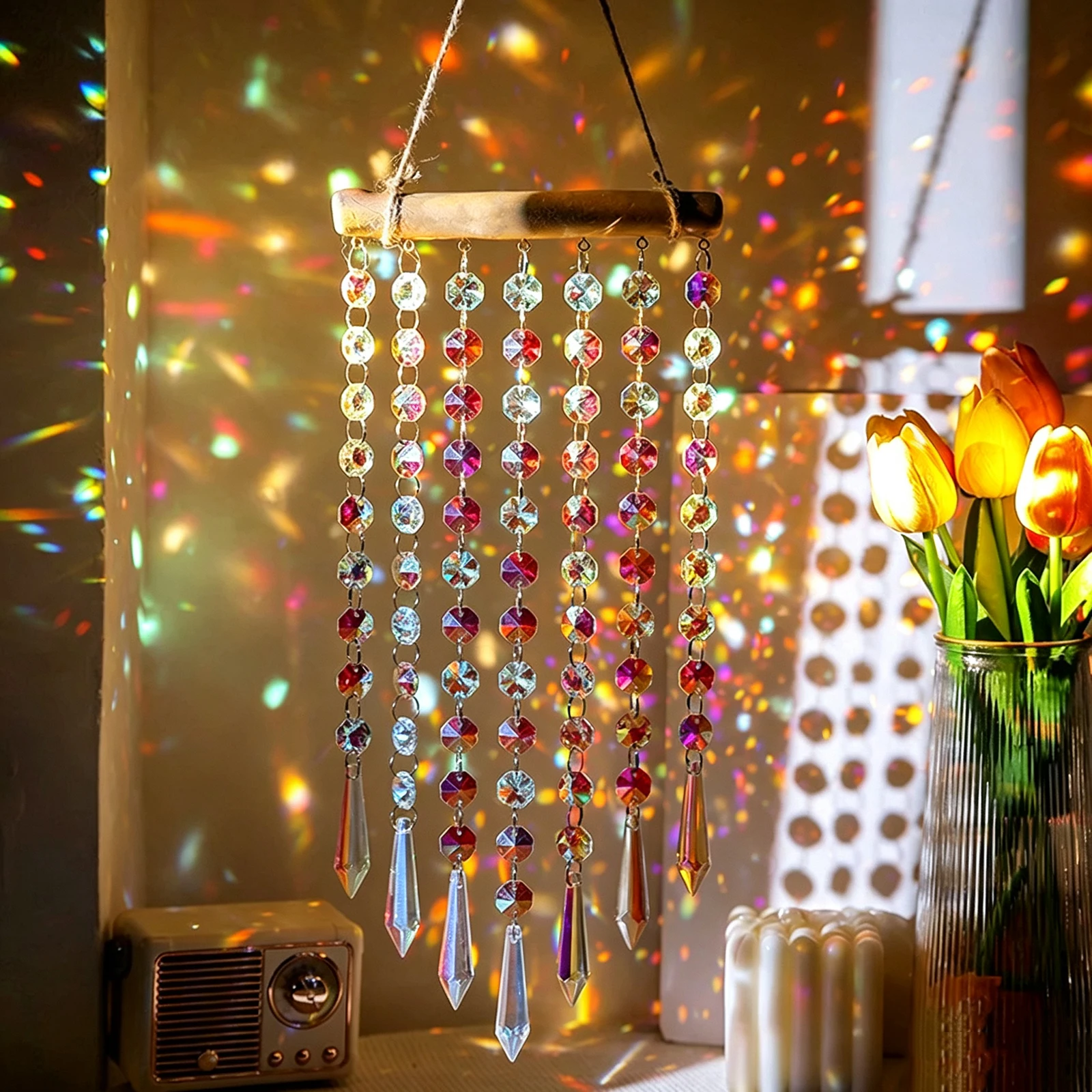 Crystal Prism Light Catcher Rainbow Maker Hanging Ornament Window Wall Room Decor