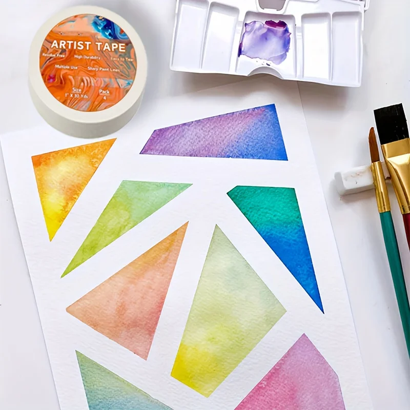 4 packs of White Artist Masking Tape - perfect for watercolor paper, canvas, curves, frames, paint, gouache
