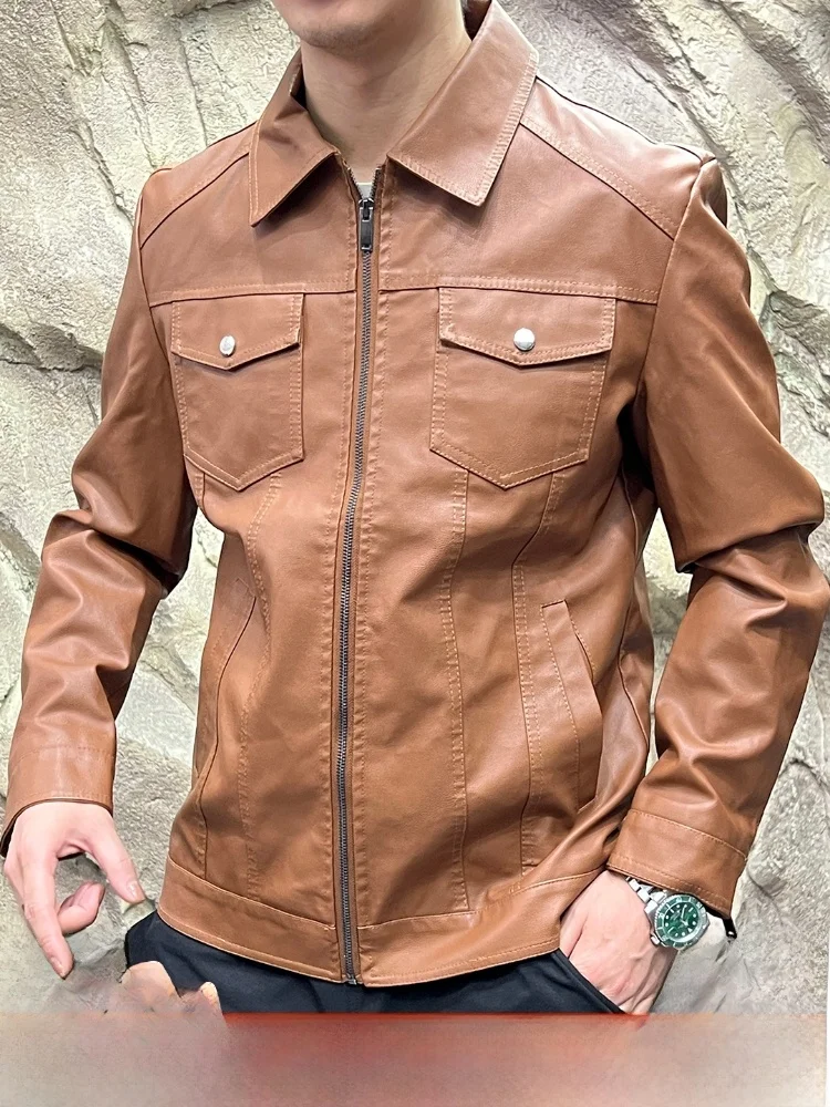 

Американский функциональный мужской костюм из искусственной кожи Jaet Waed Admin Collar Faionable Commute Stand Fit Long Sve Zipper