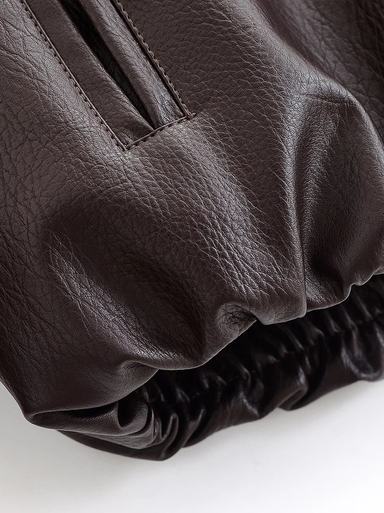 유럽 및 미국 스타일 2025 가을 신상 여성 의류 루즈핏 인조 가죽 파일럿 라펠 재킷