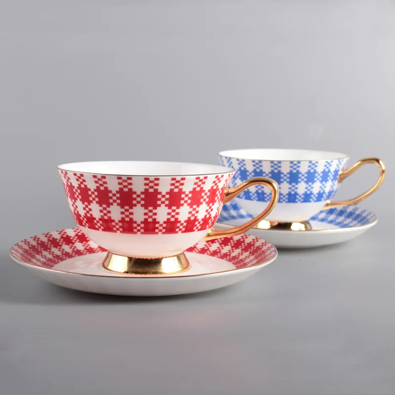 British Bone Porcelain Coffee Cup and Saucer Set Couple Ceramic Afternoon Tea Mug Colored Flower Cafe Cup Plate Breakfast Cup