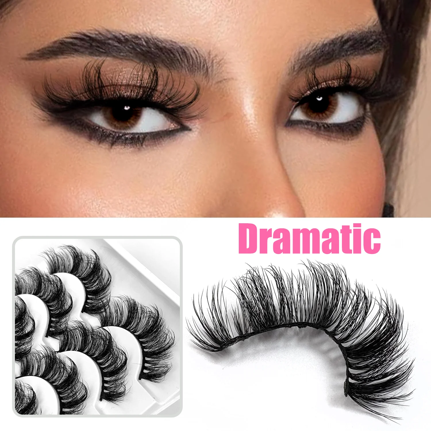 7 أزواج من رموش المنك الصناعية الطبيعية ثلاثية الأبعاد رموش المنك الناعمة الرموش الصناعية عبر فوضوي كثيفة رموش تمديد ماكياج مع أدوات الغراء #5