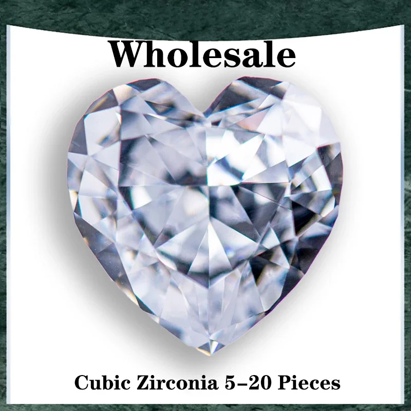 

Cubic Zirconia Wholesale No Certificate Crushed Ice Cut Heart Shape White Color Charms Beads for Top Jewelry Making Materials