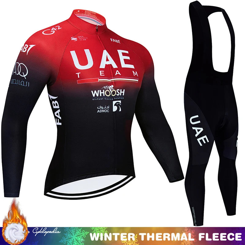 UAE Men's Cycling Suit Bicycle Winter Clothing Team Set Thermal Fleece Bib Road Bike 2024 Mtb Jersey Sports Pants Gel Sportswear