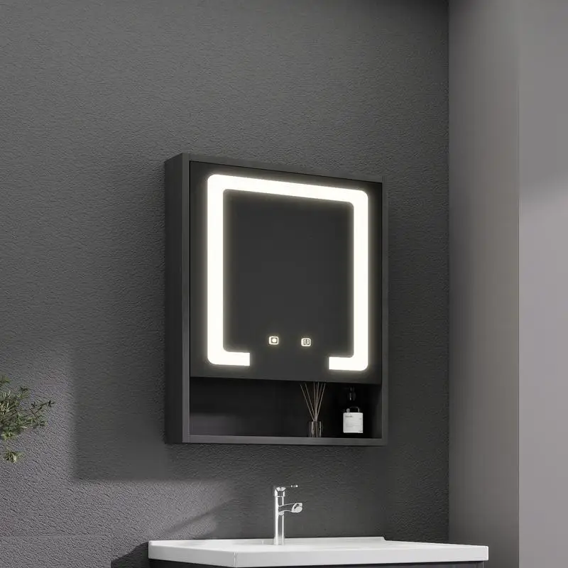 

Aluminum Medicine Cabinet Mirror 28x24 Inches with 3 Color LED Lights and Defogging Function, Antirust, Easy Installation for
