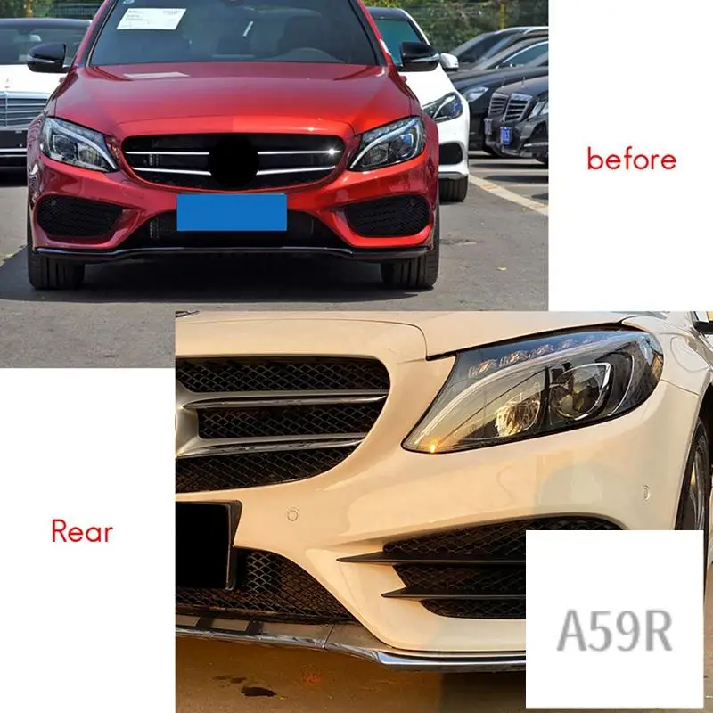 

R9-For Mercedes-Benz W205 C-Class C180 C200 C260 2015-2018 Set L+R Front Bumper Fog Lamp Grill Grille Insert Face Bar Cover