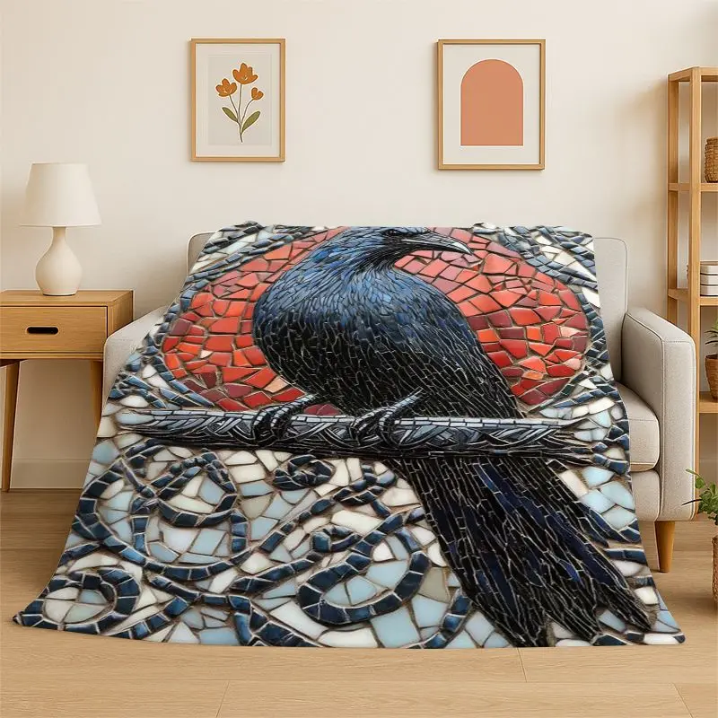 Gothic Raven Skull Crow Cartoon Flannel Blanket Soft Warm Throw Blanket for Bedroom Living Room Bed Travel Camping Picnic Cover