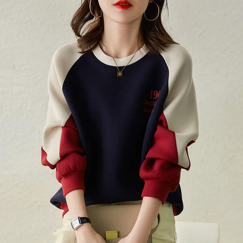 

Long-sleeved Crew Neck Sweater Spring and Autumn New 2025 Loose Short-sleeved Versatile Design Splicing Without Hat