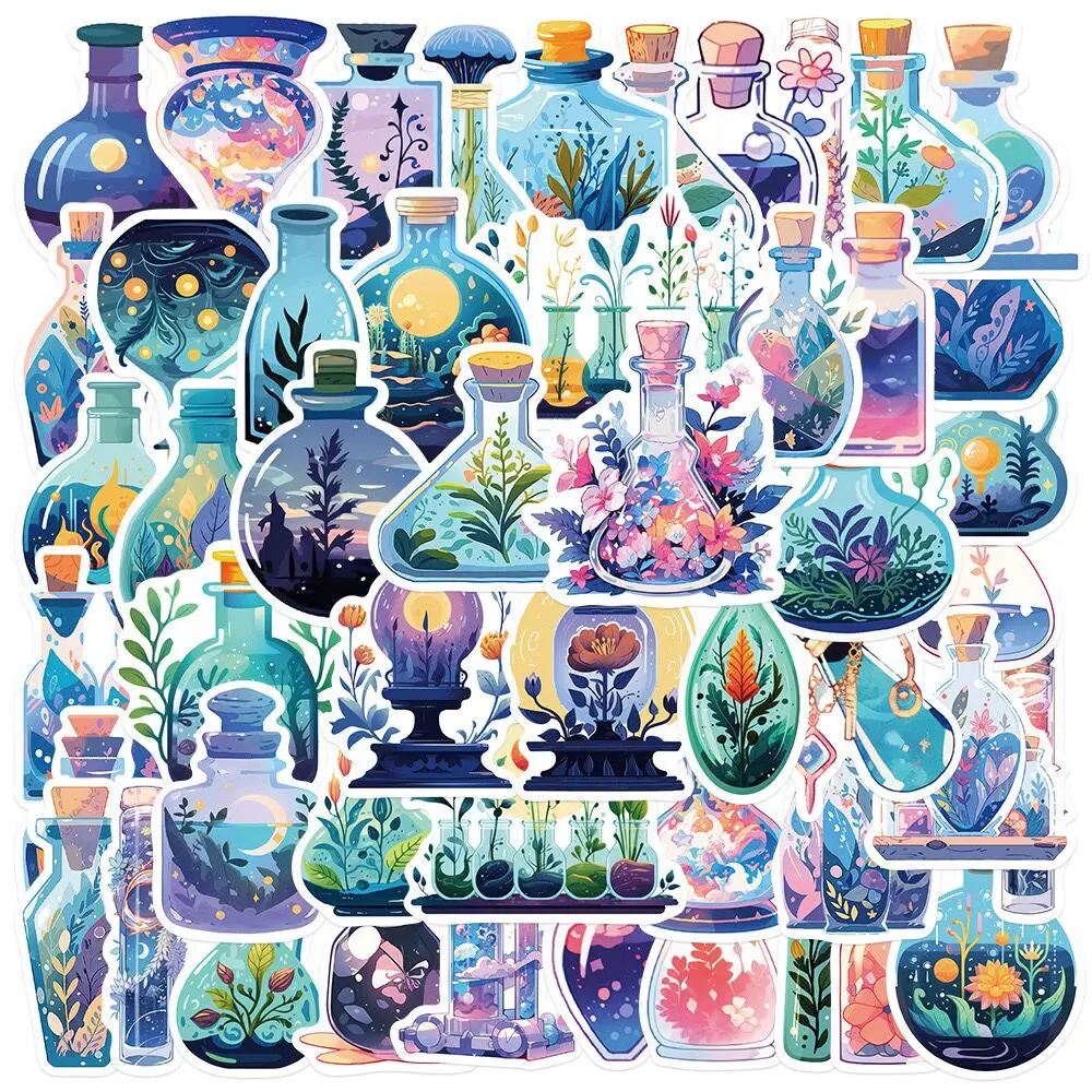 10/50PCS Cute Potion Bottle Flower Stickers Aesthetic Ins Decals DIY Scrapbooking Notebook Laptop Luggage Toy Graffiti Sticker