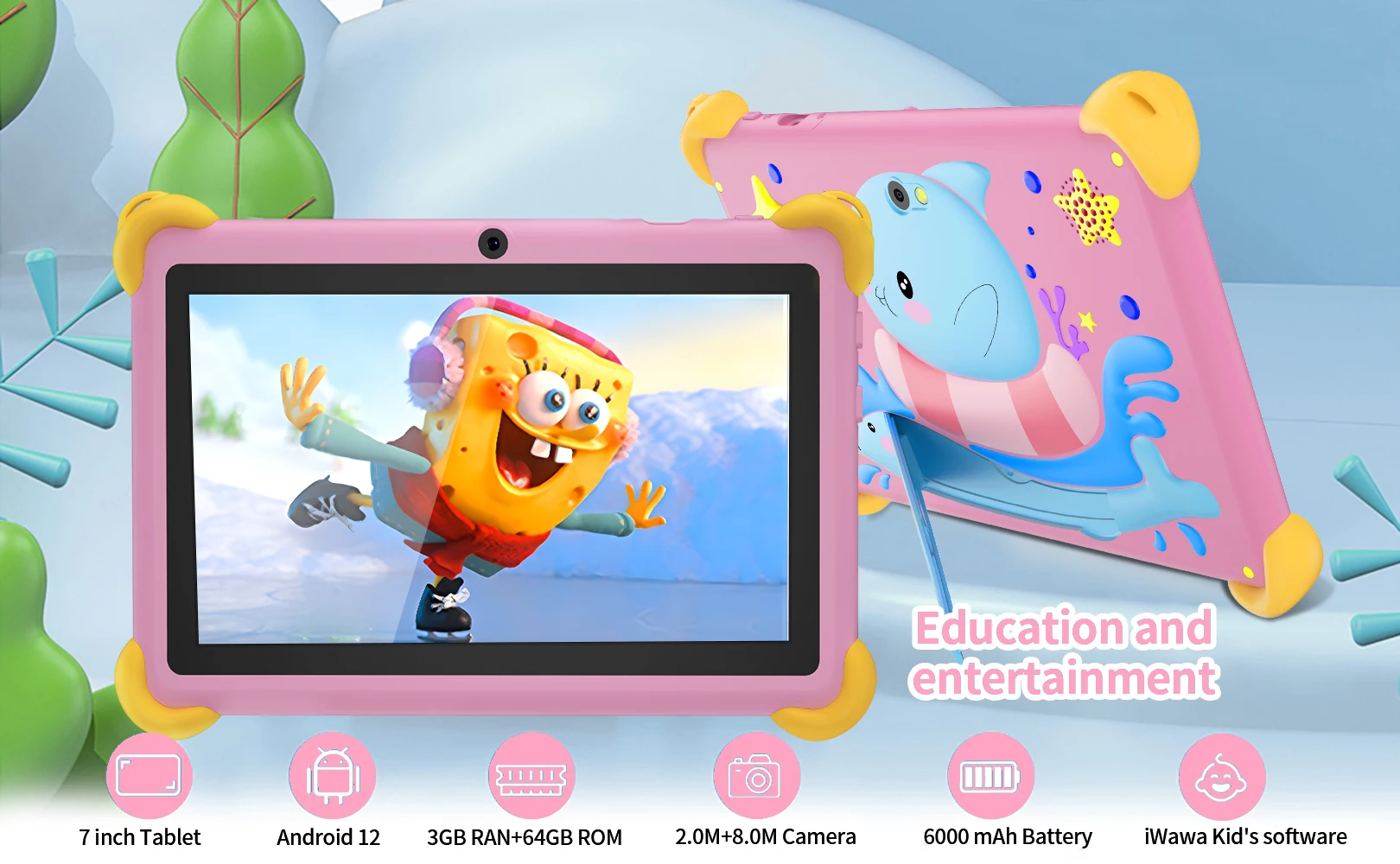 5G Wi-Fi 7 Inch Kid Tablet 4GB RAM 64GB ROM 4000MAH Battery Dual Camera Children's Android 12 Gift Kids