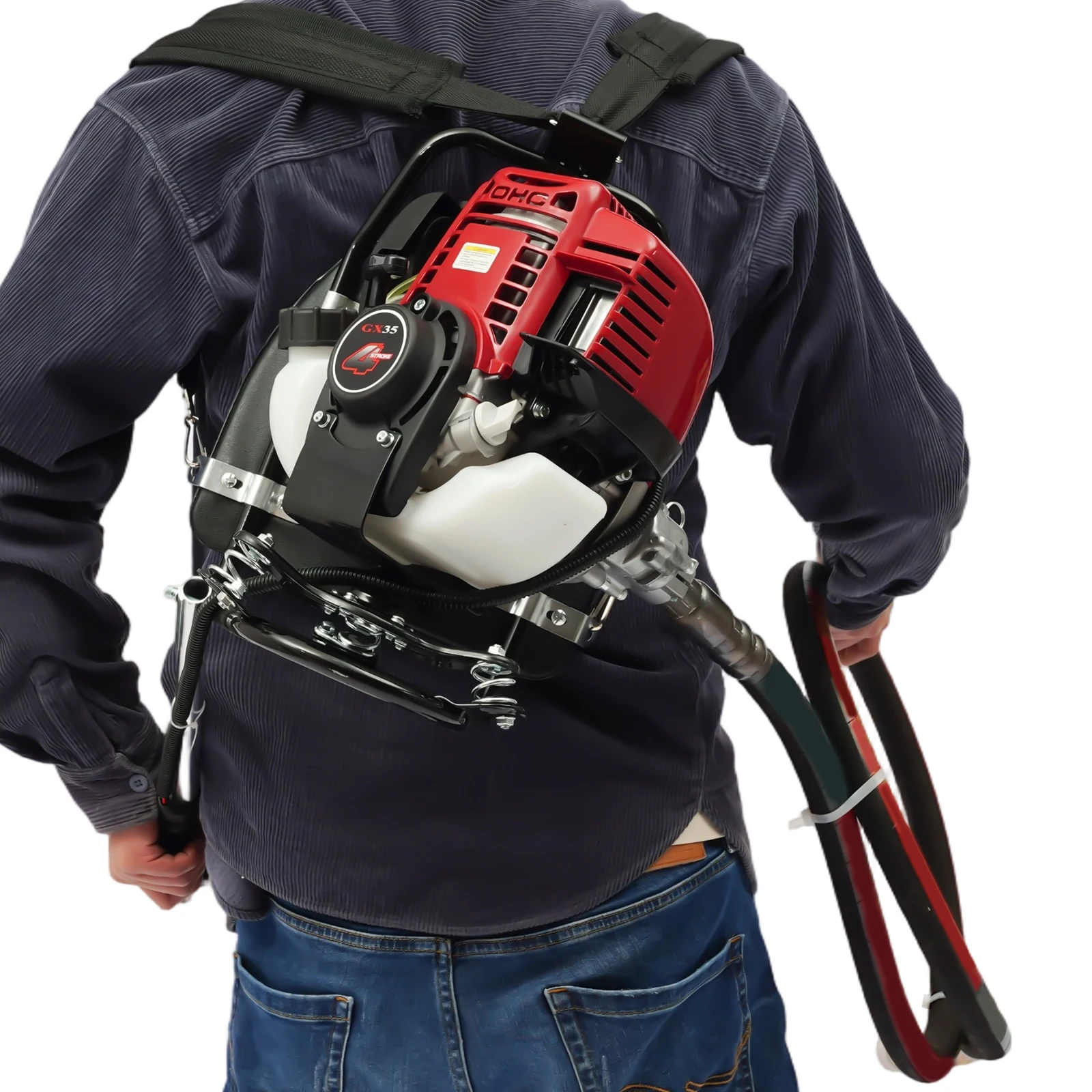 1.4HP 4-Stroke Backpack Concrete Vibrator, Air-Cooled Single Cylinder Concrete Vibrating Rod, 1000W Vibrating Concrete Power Screed For Roads, Bridges, Tunnels