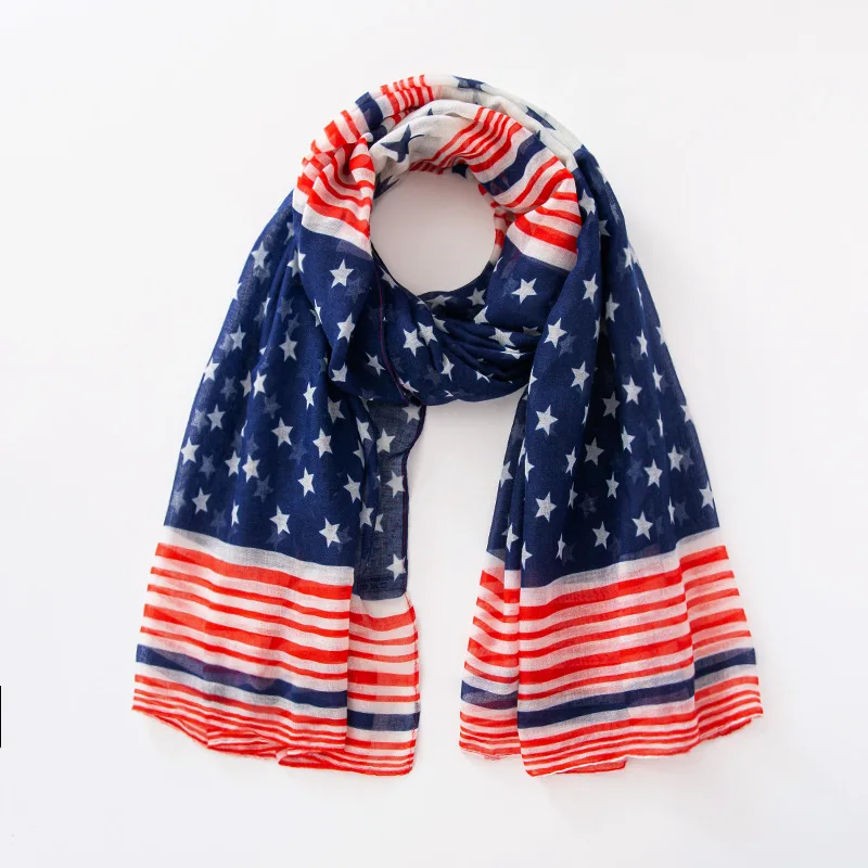 Women Thin Scarf Spring Summer Muffler Vintage Independence Day Stars Stripes Scarf