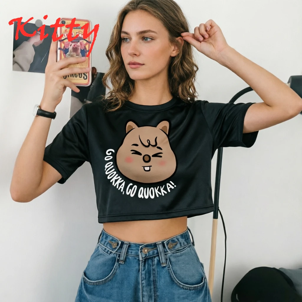 Quokka Goth Fairycore Cyber Y2k Crop Top Woman Korean Fashion 90s Aesthetic Hippie Crop Baby Top T-shirts Women's Clothing