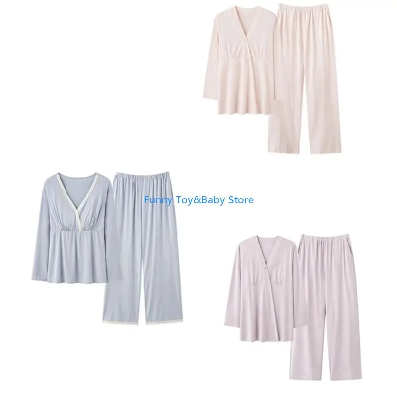 

Maternity Nursing Sleepwear Set Built In Chest Pad Elastic Design Pajamas Comfortable Wear For Pregnancy And Postpartum C90B