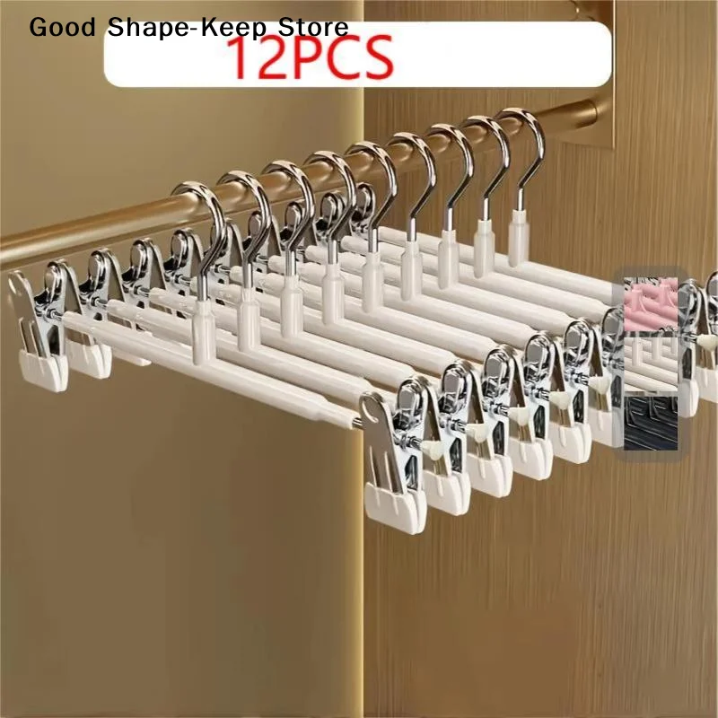 12Pcs Adjustable Metal Hangers With Clips, Keep Clothes Tidy & Organized Non-Slip Space-Saving For Pants/Skirts & All Garments