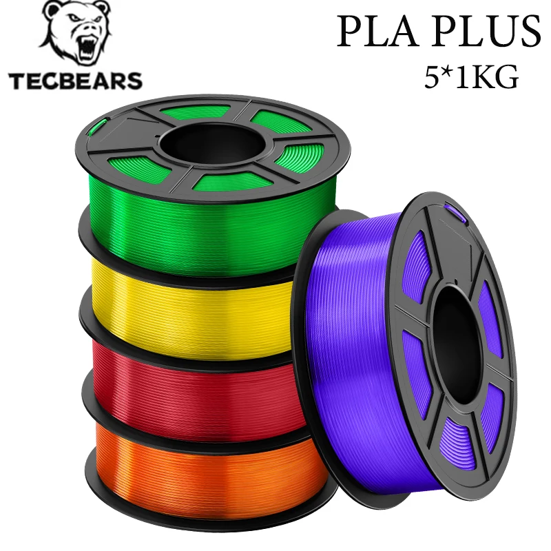 TECBEARS PLA + Filament d'imprimante 3D transparent 5KG pla plus 1.75mm ± 0.02mm haute ténacité pour Filament 3D Support couleurs personnalisées