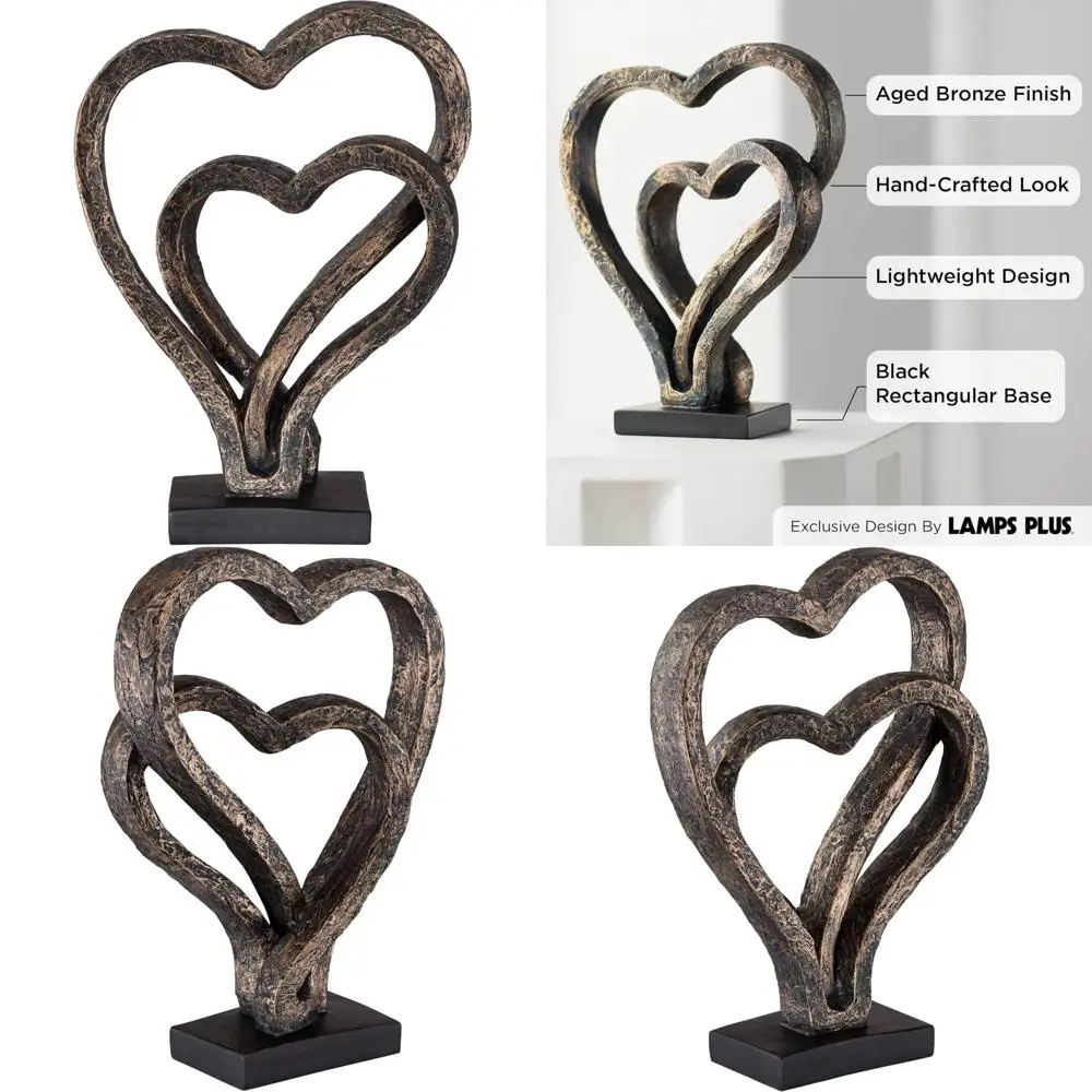 

Bronze Interlocking Hearts Sculpture, 11.75 Inches Tall, High-Quality Artwork for Home Decor