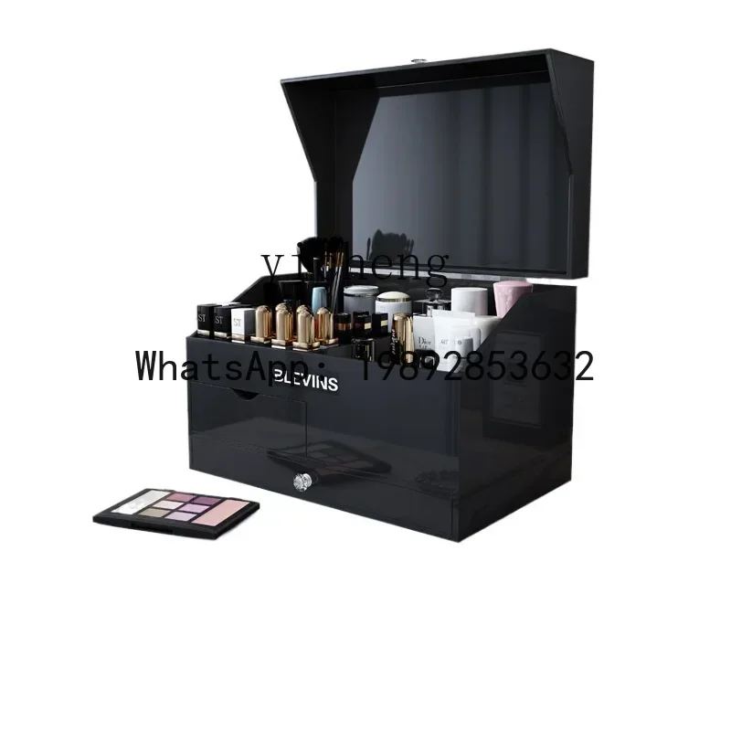 Light Luxury Skin Care Products Cosmetics Storage Box with Mirror Bathroom Acrylic Shelf