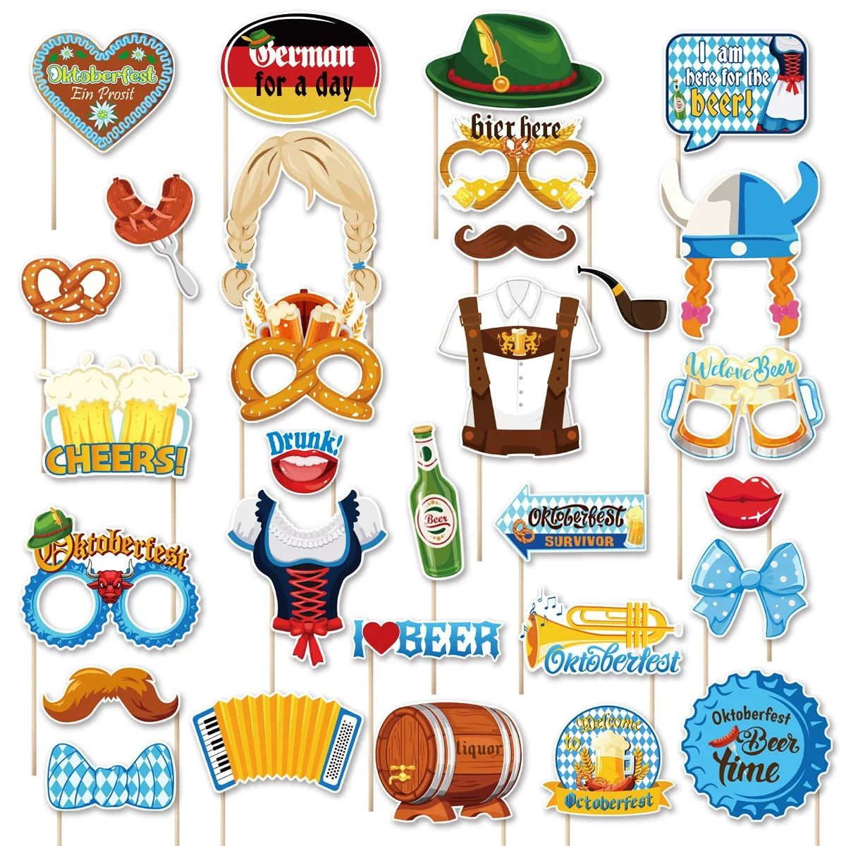 30 Teile/satz Oktoberfest Thema Photo Booth Requisiten Bier Festival Party Dress Up Papier Masken für Junge Mädchen Geburtstag Party Dekorationen
