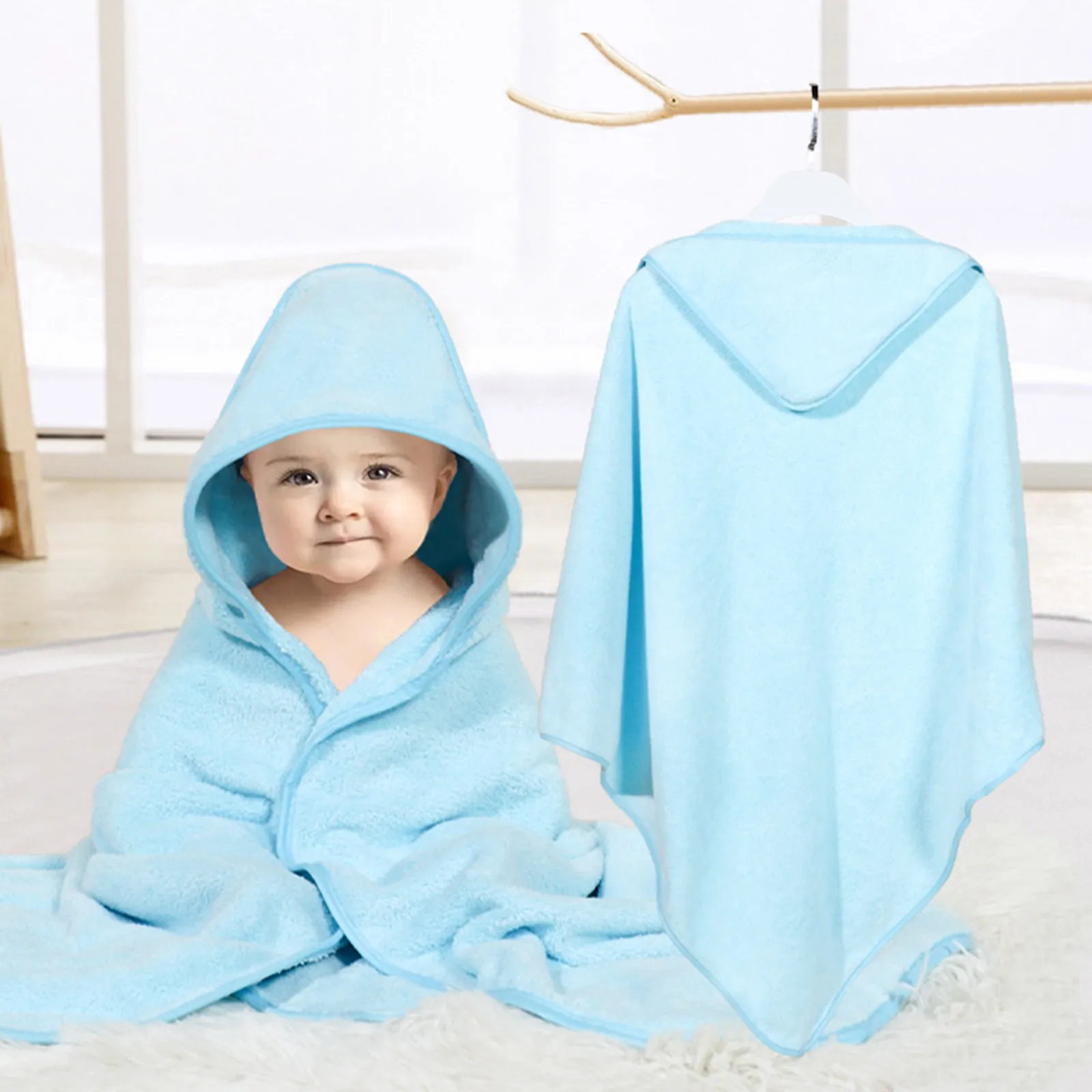 

Ultra-Soft Baby Bath Towels Baby Wrap Blanket Solid Color Soft Comfortable Breathable Multipurpose Blanket with Hood For Newborn