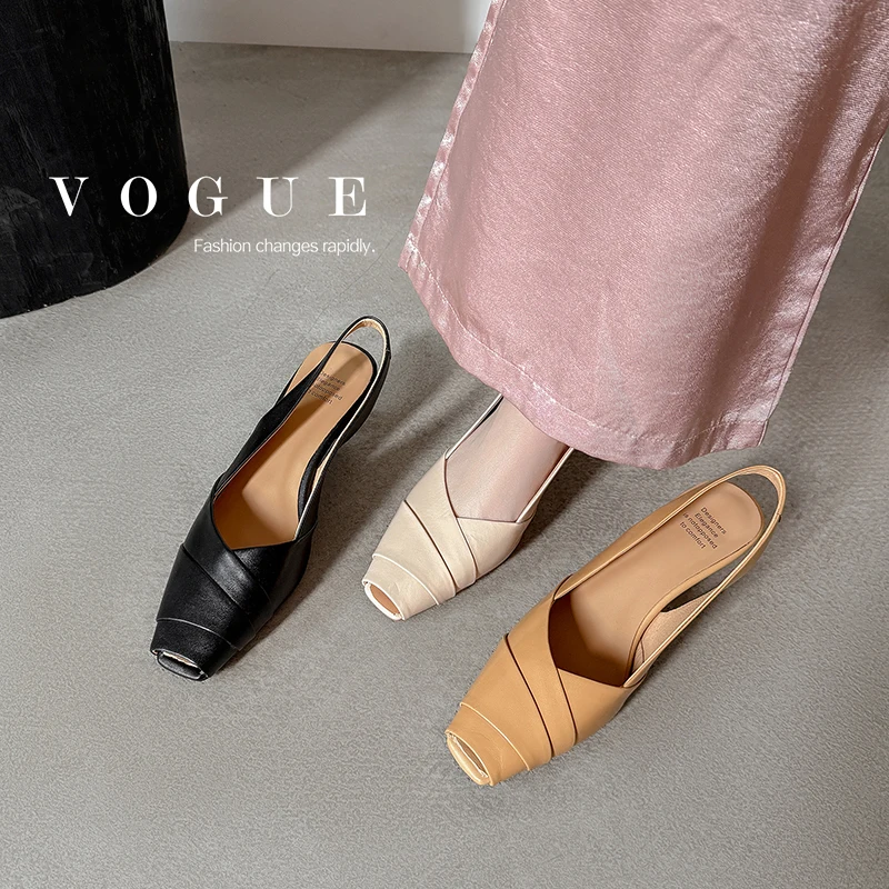 

2026 spring summer women sandals natural leather plus size 22-25cm sheepskin+pigskin pleated high heel back strap women shoes