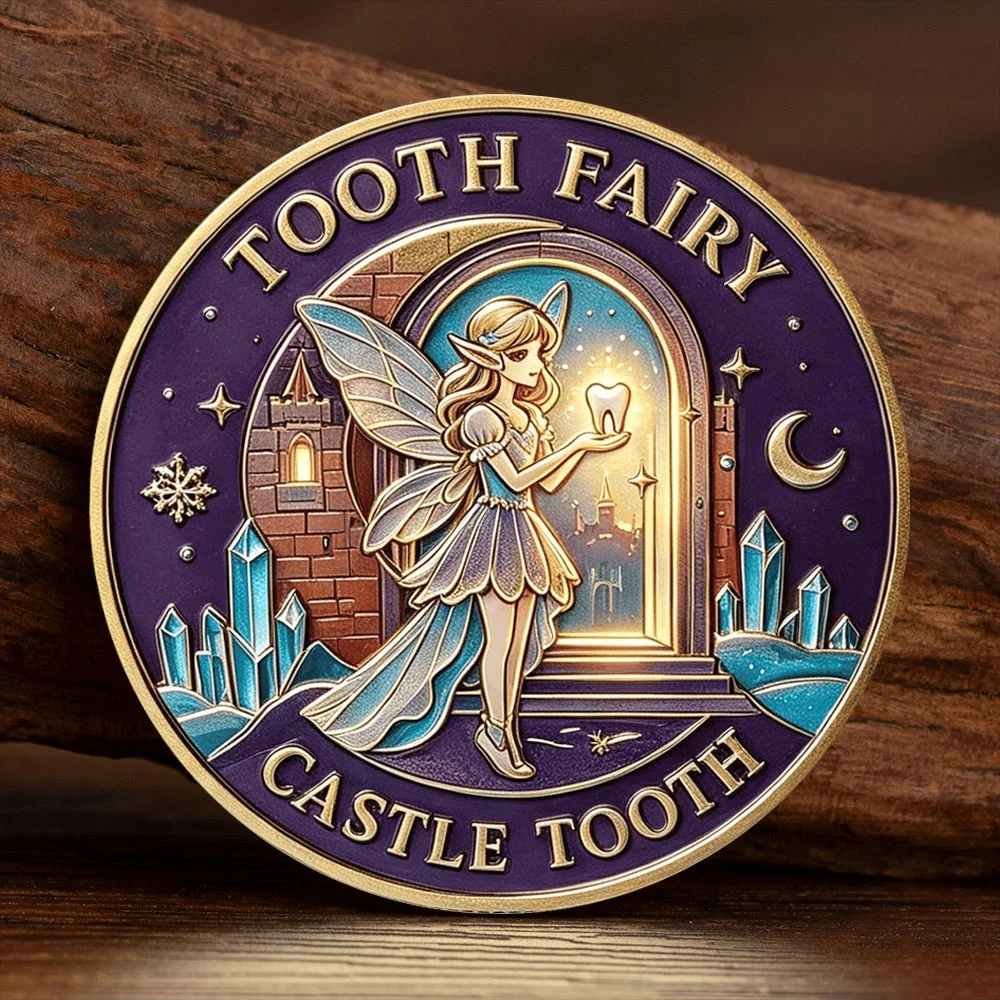 2D Tooth Fairy Castle Tower Wish Gold Plated Challenge Coin Kids Lost Tooth Reward Souvenir Coin Keepsake Gift for Children