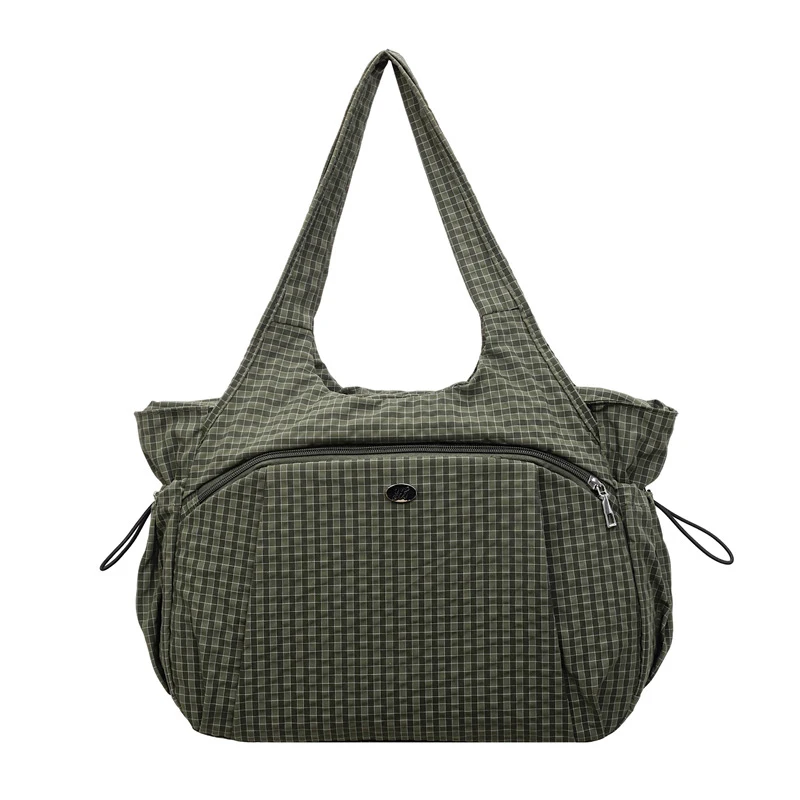 

Plaid tote bag for women, large capacity for travel and commuting, versatile casual shoulder shopping bag, college student class