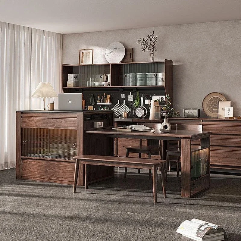New Chinese-style all-solid wood table, island table, integrated large-sized dining table, simple table with kitchen