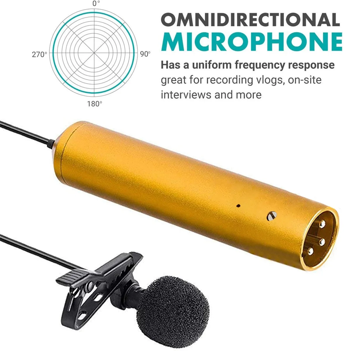 GAM-LV6 Cardioid Omnidirectional XLR Tie Condenser Microphone with 8.3mm Microphone Cover Lapel Clip Powered By 48V