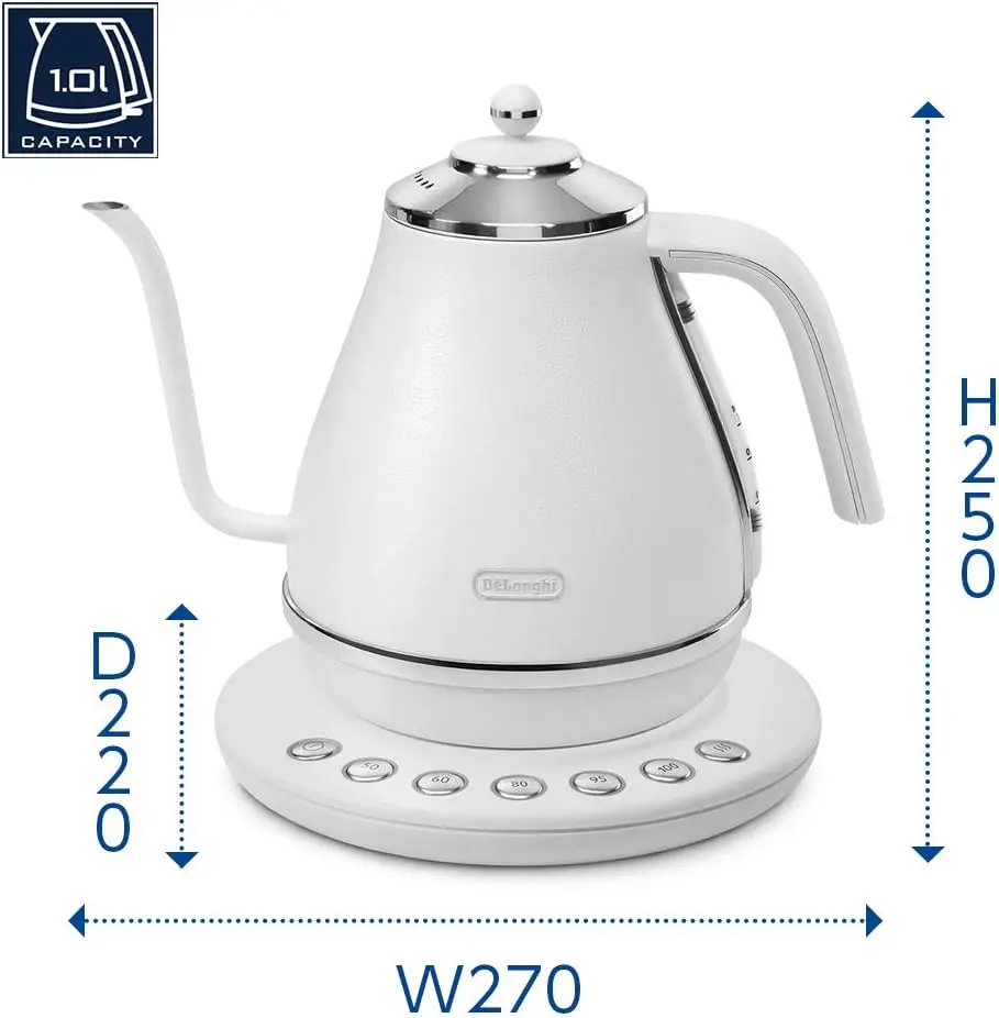 KBOE1230J-W Electric Cafe Kettle with Temperature Setting Function, 1.0 L (1.0 L) White