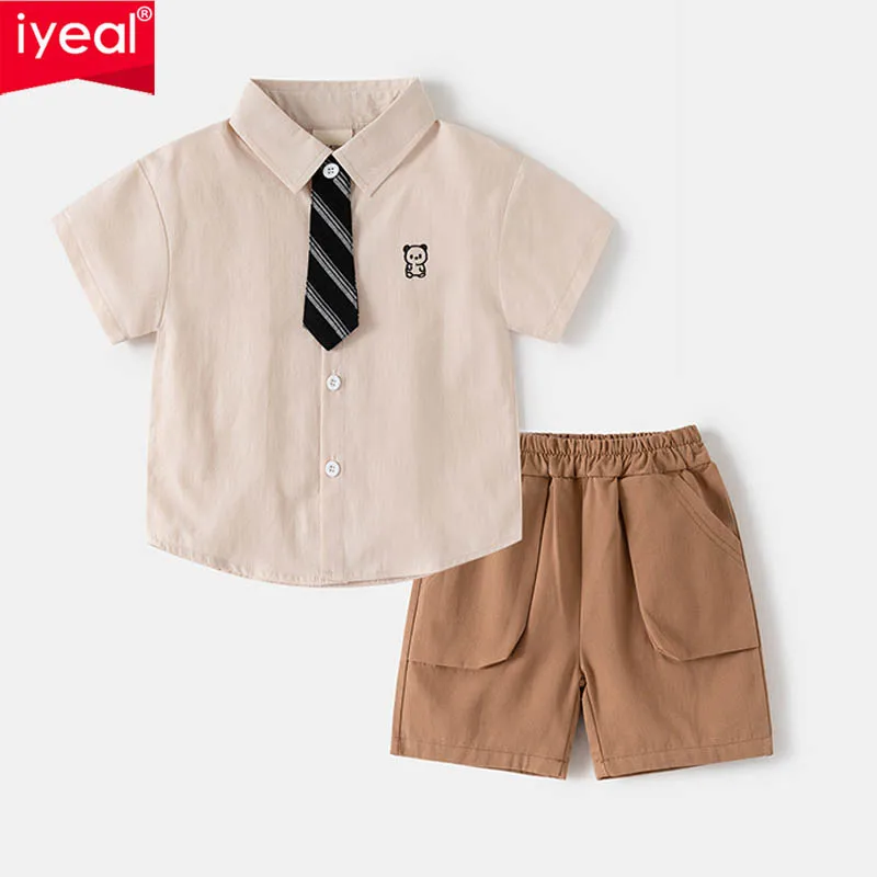 

IYEAL Summer Fashion Short Sleeved Shirt Clothing Boys' Summer Outfit Set 2025 New Shirt+Shorts 2-Piece Set