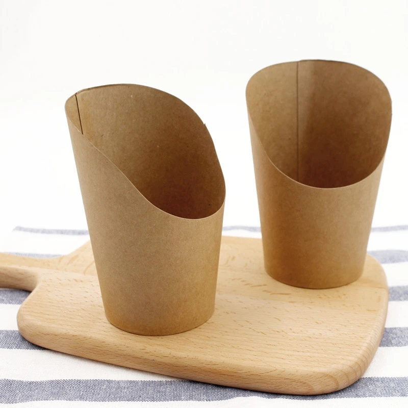 

100pcs 14oz Disposable Kraft Paper Cup Set Tableware Set Is Very Suitable for French Fries, Cooked Food, Paper Cup Cakes
