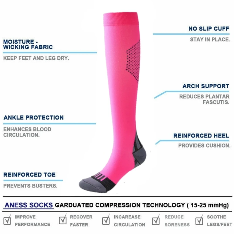 New Compression Socks Fit Football Soccer, Men Socks, Varicose Veins, Pregnant Women, Medical Nursing Knee High Stockings