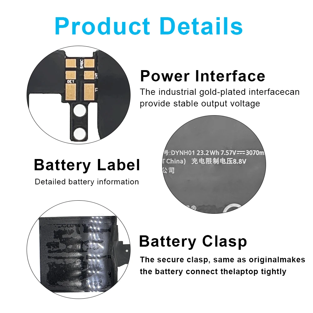 New DYNH01 7.57V 23Wh 3070mAh Laptop Battery Replacement for Microsoft Surface Book 2 15 inch 15