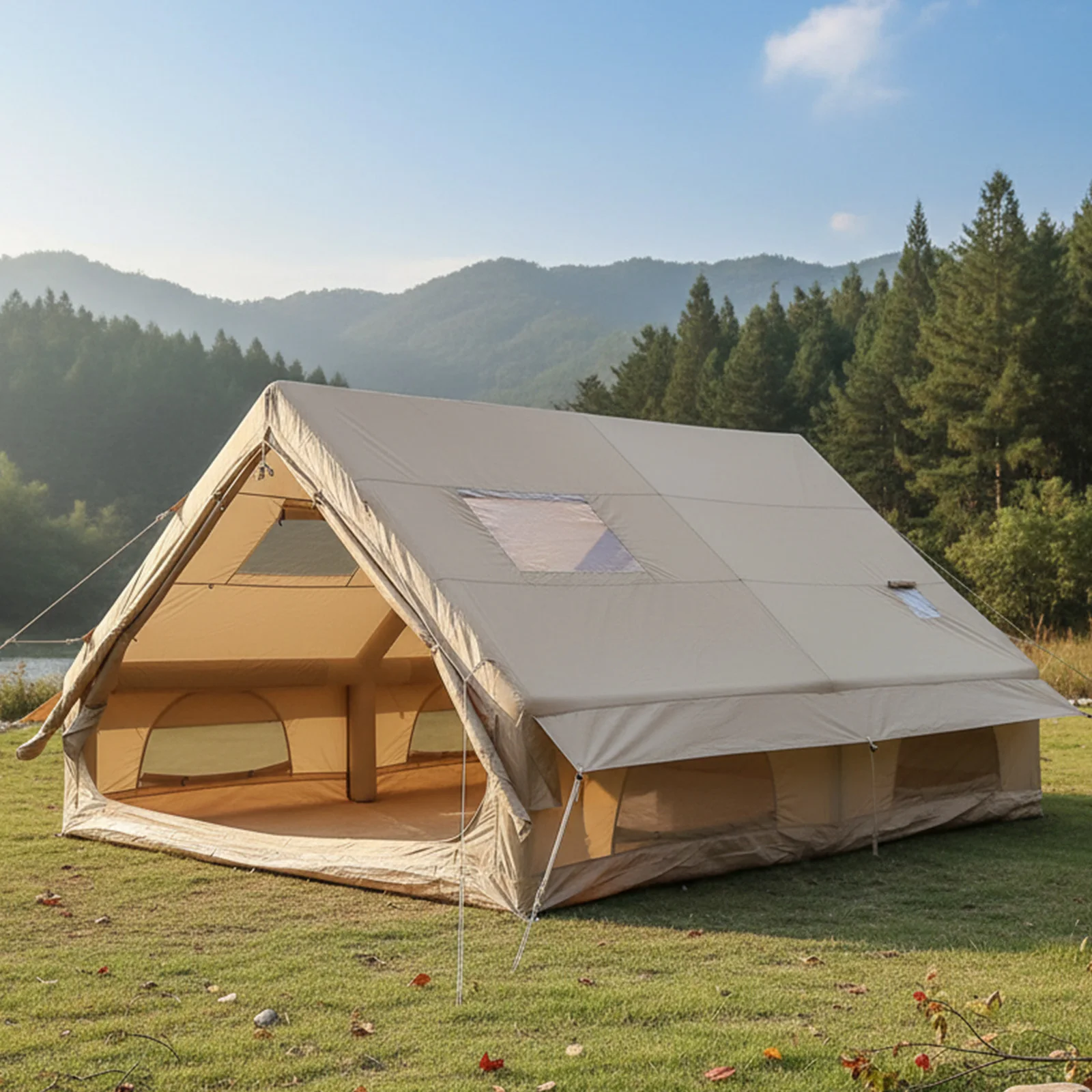

Надувные палатки для кемпинга с сетчатыми окнами и насосом, большая надувная палатка площадью 130 квадратных футов с отверстием для печи, для походов и кемпинга на природе