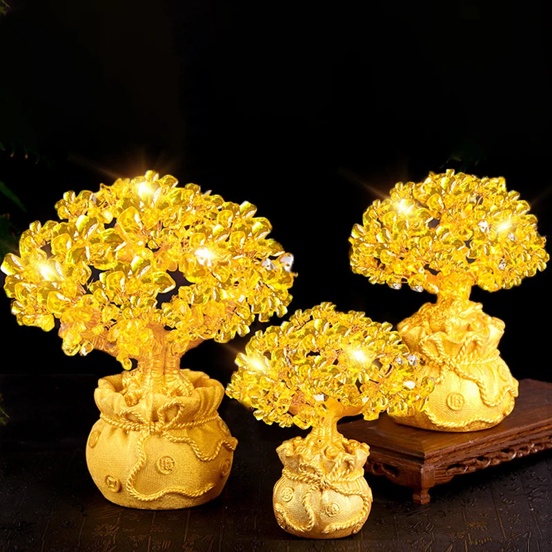 

Lucky Golden Fortune Tree Wealth Yellow Crystal Tree Money Tree Bonsai Style Wealth Luck Feng Shui Ornaments Home Decor Crafts