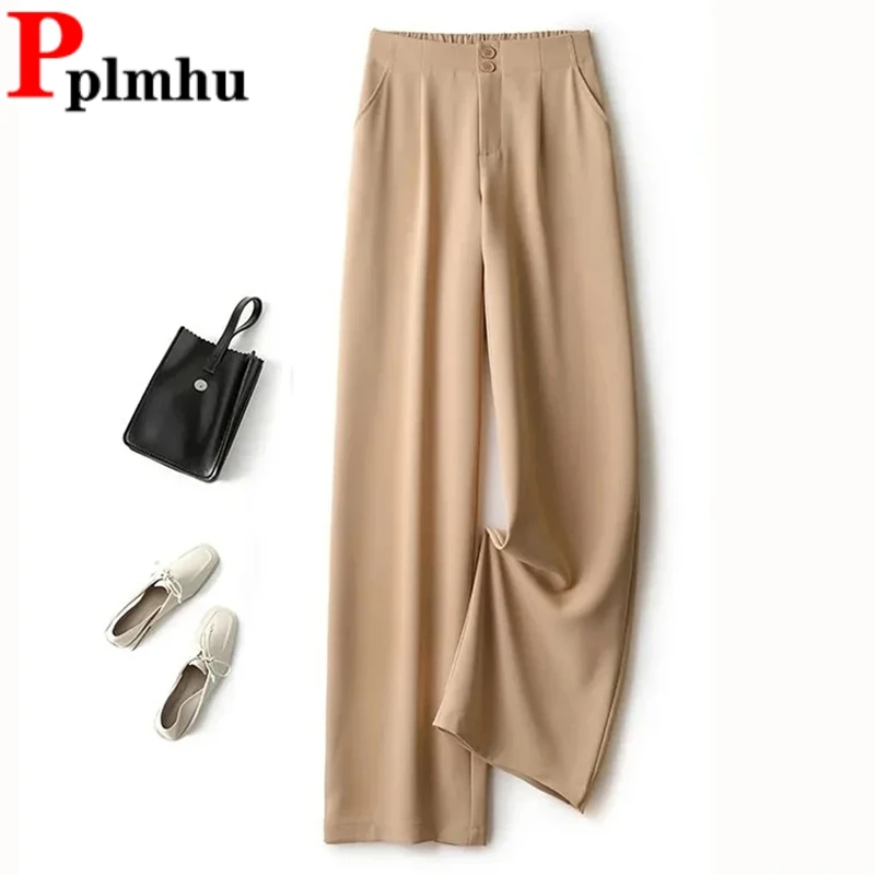 

Office Ladies Baggy Suits Pants Elegant Formal High Waist Pantalones Chic Solid Luxurious Ol Women Wide Leg Trousers New