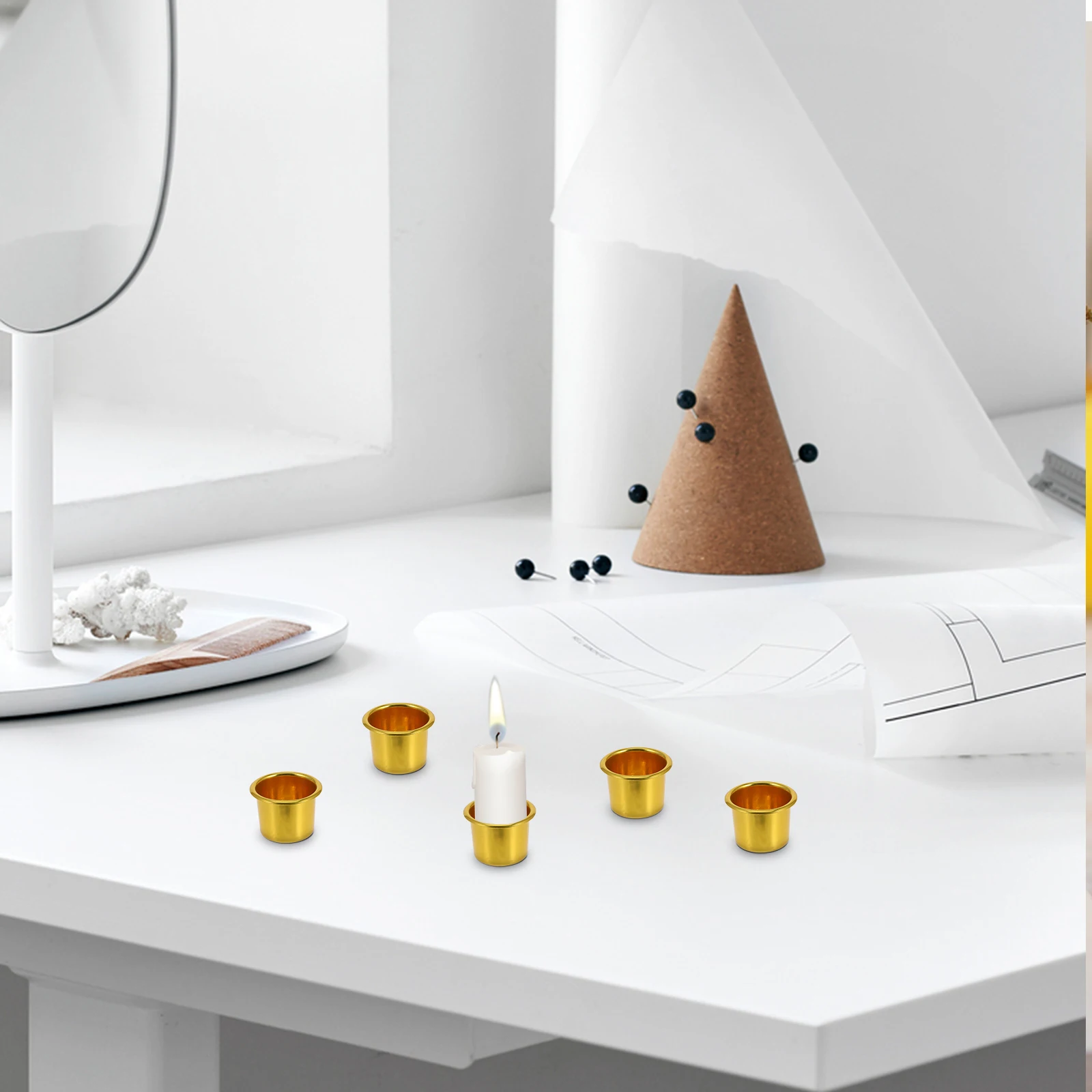 

10 Pcs Cup Base Candlestick Holder Decorative Votive Tealight Stand Golden Aluminum Cups