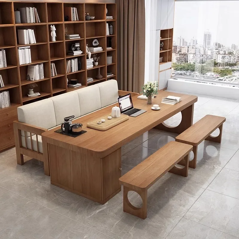 Living room with sofa long table pure solid wood long desk home meeting desk study calligraphy table tea table dual-purpose