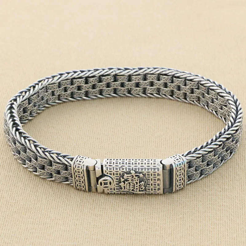 

High end European and American style exquisite craftsmanship eternal vine grass pattern Thai silver bracelet for boys seeking we