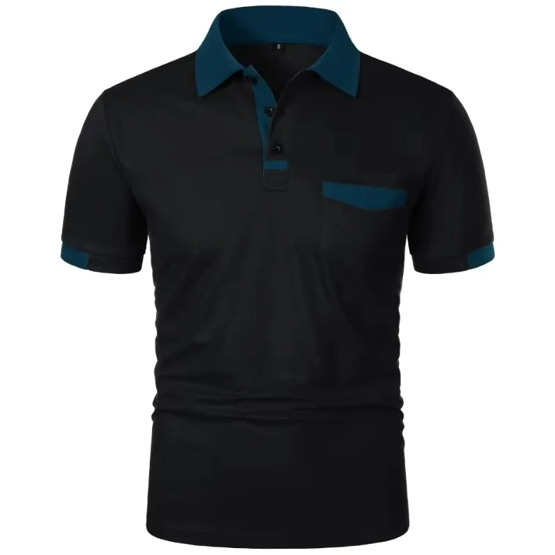 Summer Men's Short Sleeve Color Block Polo Shirt with Pocket Casual Sports T-Shirt for Daily Wear Outdoor Streetwear