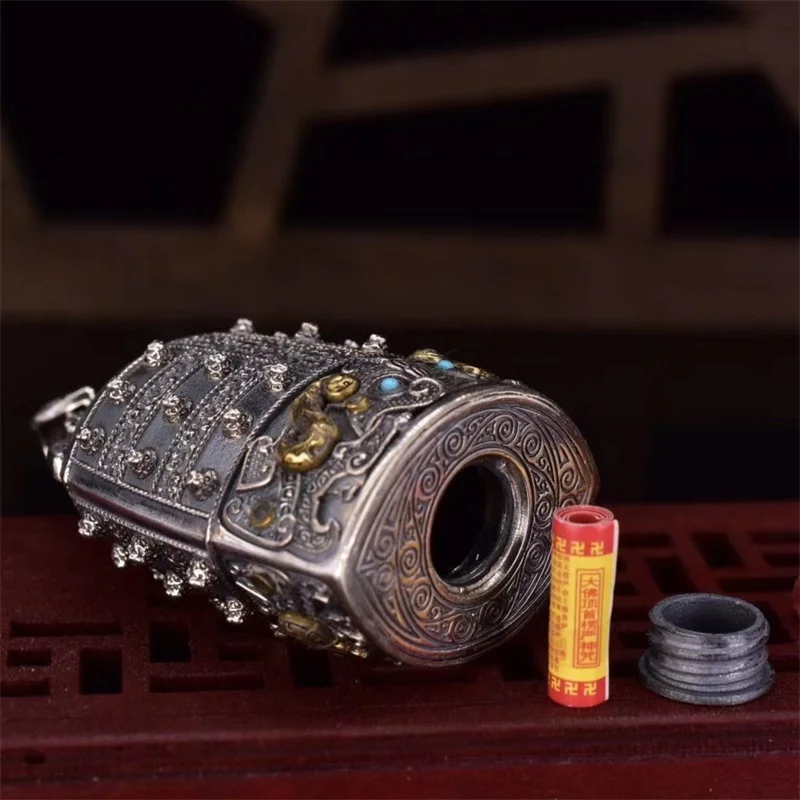 Vintage Rlief Musical Instrument Chime Bells Pendant Men Jewelry Ethnic Style Divine Beast Gluttony Necklace Male Accessories