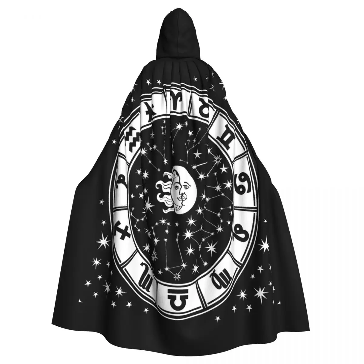 Hooded Cloak Unisex Cloak with Hood Horoscope Circle Black And White Zodiac Sign Cloak Vampire Witch Cape Cosplay Costume