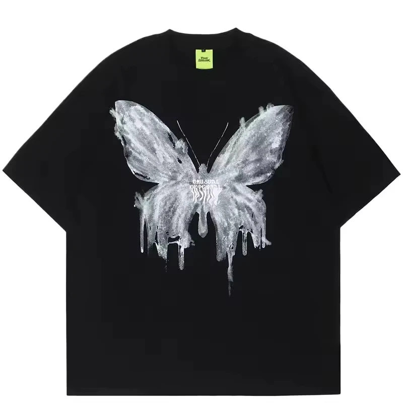 Oversized T Shirt Black Melting Graphic Tee Abstract Art Streetwear Men Women High Street Fashion Top