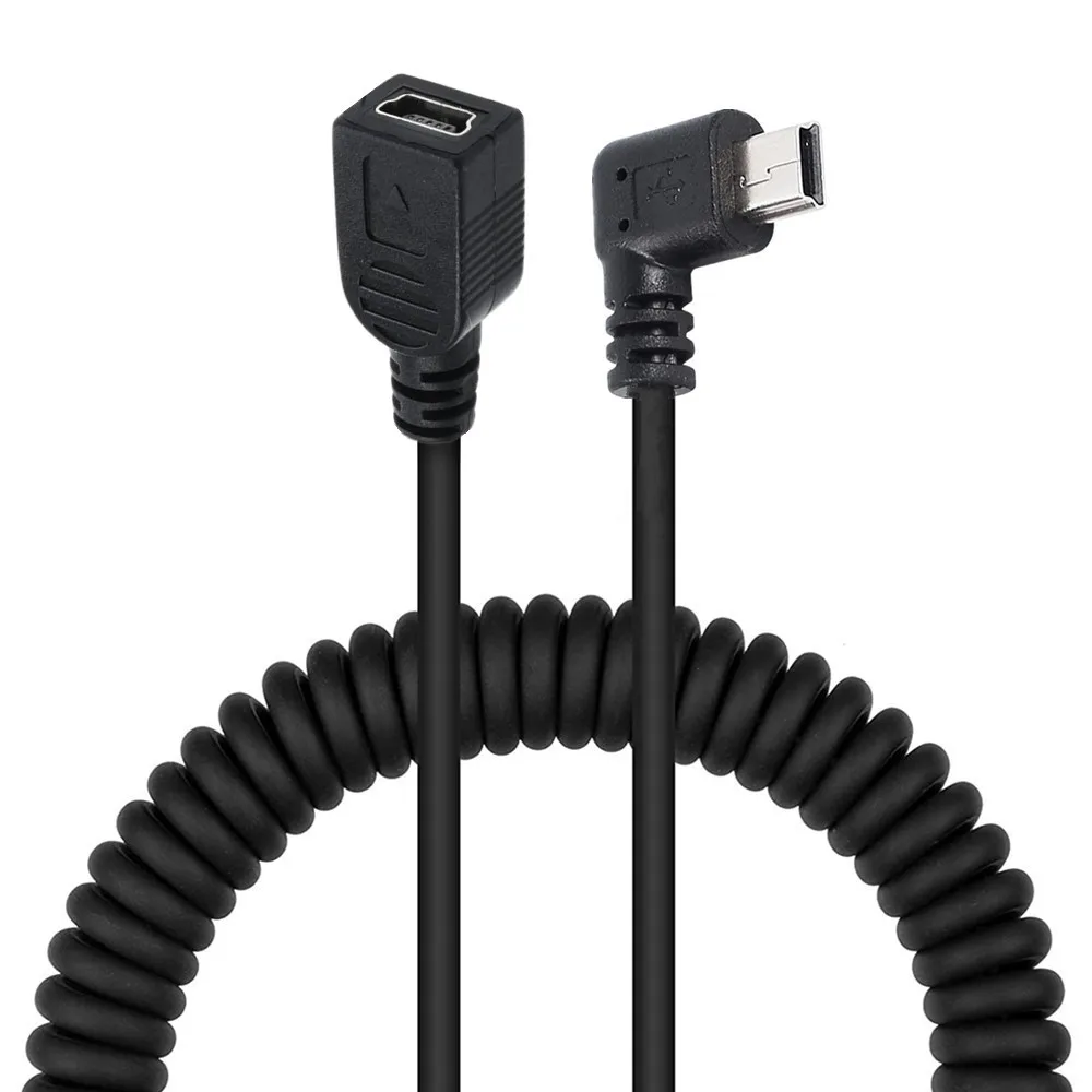 スパイラルコイル-ミニUSB5ピンメス-オスプラグアダプター,ハードディスクアダプター,デジタルカメラ,携帯電話データケーブル,1.5m