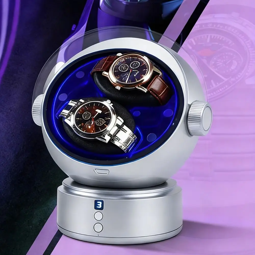 Space Style Digital Double Watch Winder Luxury 5 Color Changing Ambient Lights Automatic Watch Winder Ultra Quiet Silent Motor