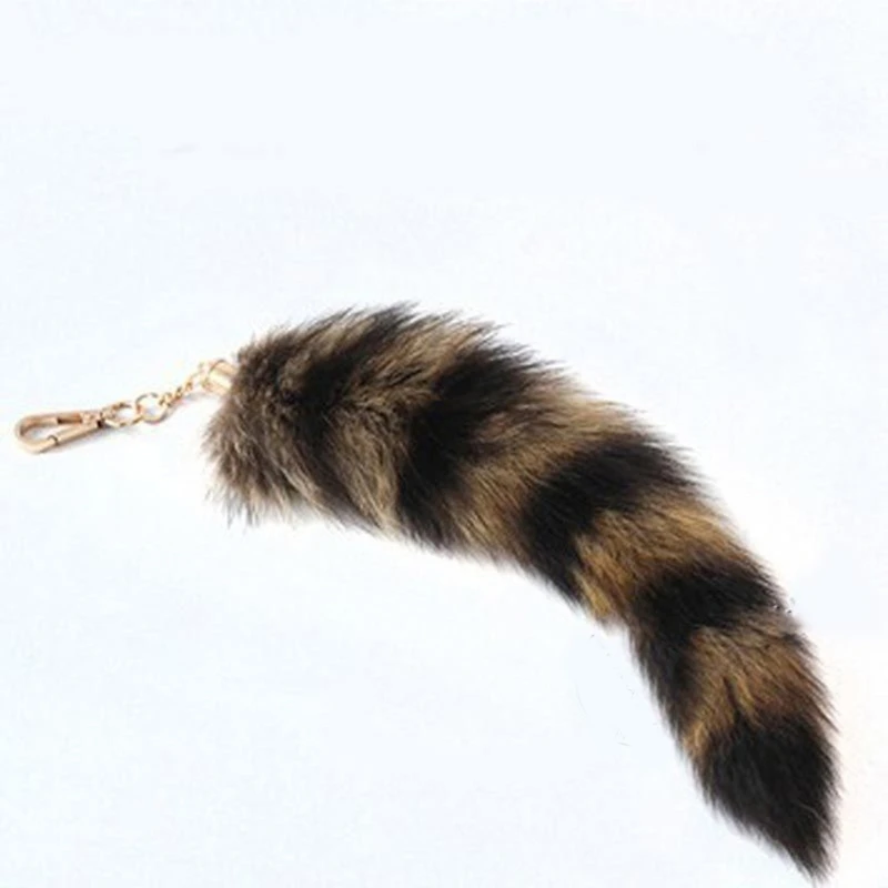 Fox-Racoon Tail Keychain Pendant Key-Chain Bags Charm Keys-Holder Couple Keyrings for Backpack Car Decoration