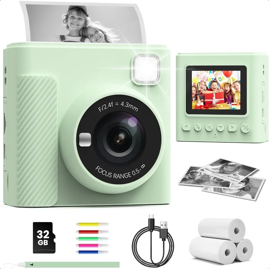 

Instant Print Camera Christmas Birthday Gifts for Girls and Boys 1080P HD Video Digital Camera with Print Paper 32G Card Toddle