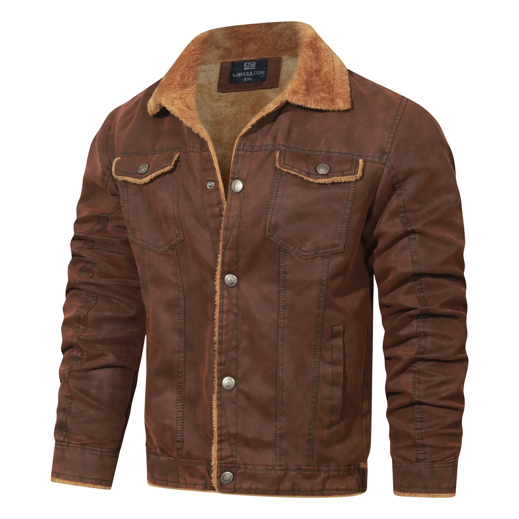 New  Fur One Coat casual men's winter jacket with fleece lapel classic loose men's wear